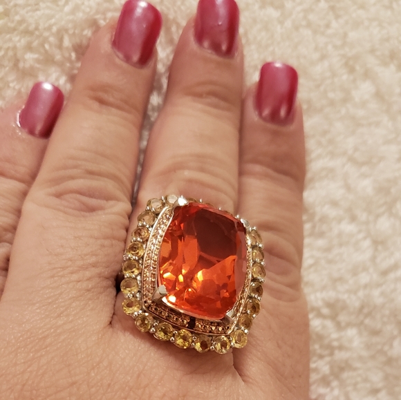 Size 10, Sterling Silver Sunfire Quartz, Citrine, White&Red Diamond Accents Ring - Picture 5 of 9